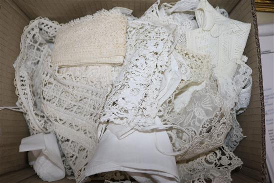 A collection of mostly bobbin laces including early 17th century Italian needle lace